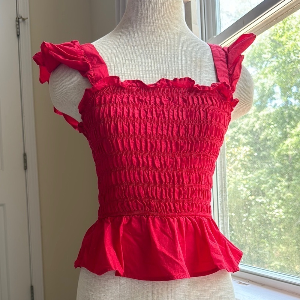 Red shirt with Smocked Ruffle